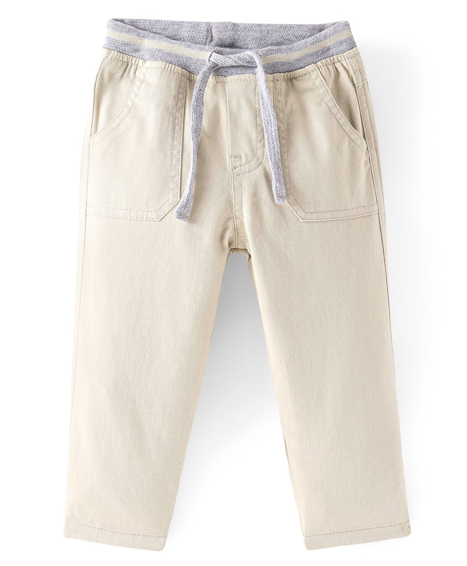 Babyhug Cotton Stretch Woven Full Length with Rib Trouser Solid Colour - Beige-image-27