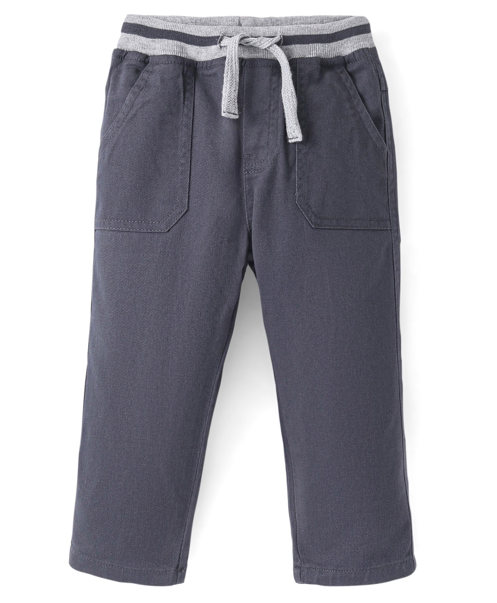 Babyhug Cotton Stretch Woven Full Length with Rib Trouser Solid Colour - Grey-picture-17