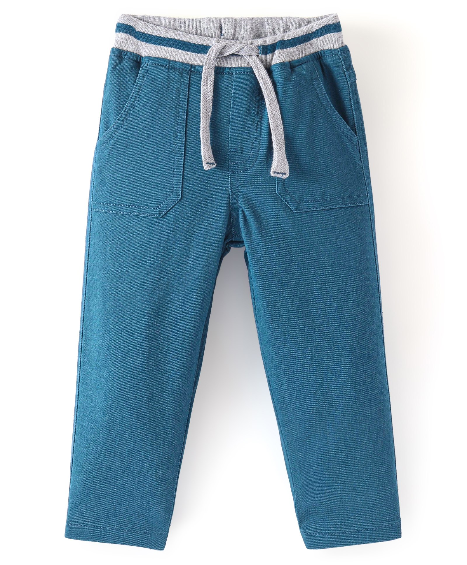 Babyhug Cotton Stretch Woven Full Length with Rib Trouser Solid Colour - Blue-picture-33