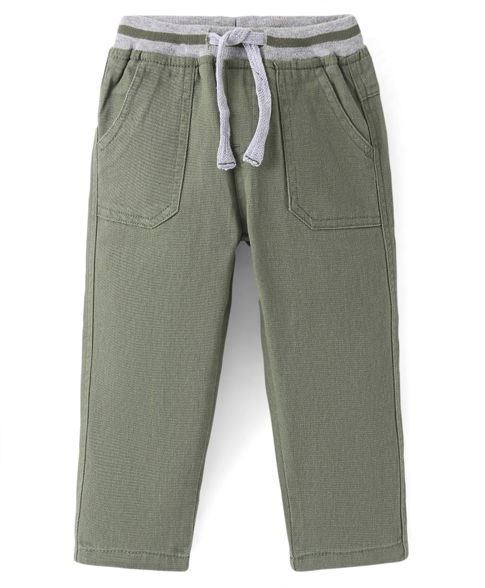 Babyhug Cotton Stretch Woven Full Length with Rib Trouser Solid Colour - Olive-picture-38