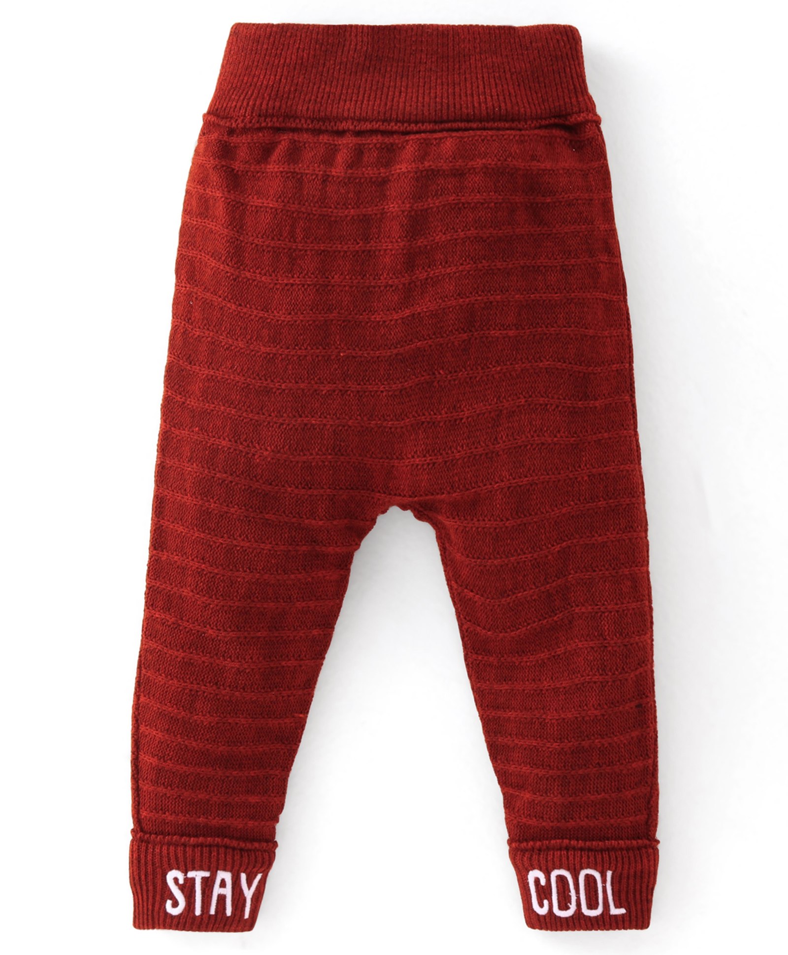 Babyhug Full Length Knitted & Text Design Fleece and Woollen Pant - Red-image-0