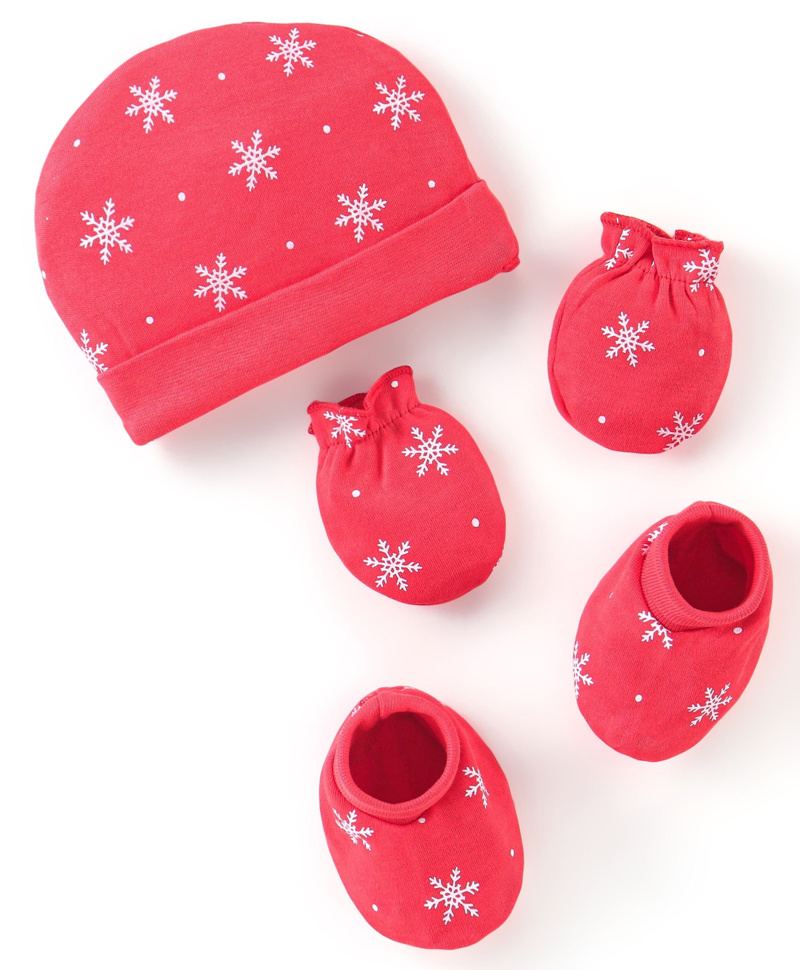 Babyhug 100% Cotton Knit Snowflake Print Cap Mittens & Booties - Multicolor-image-20