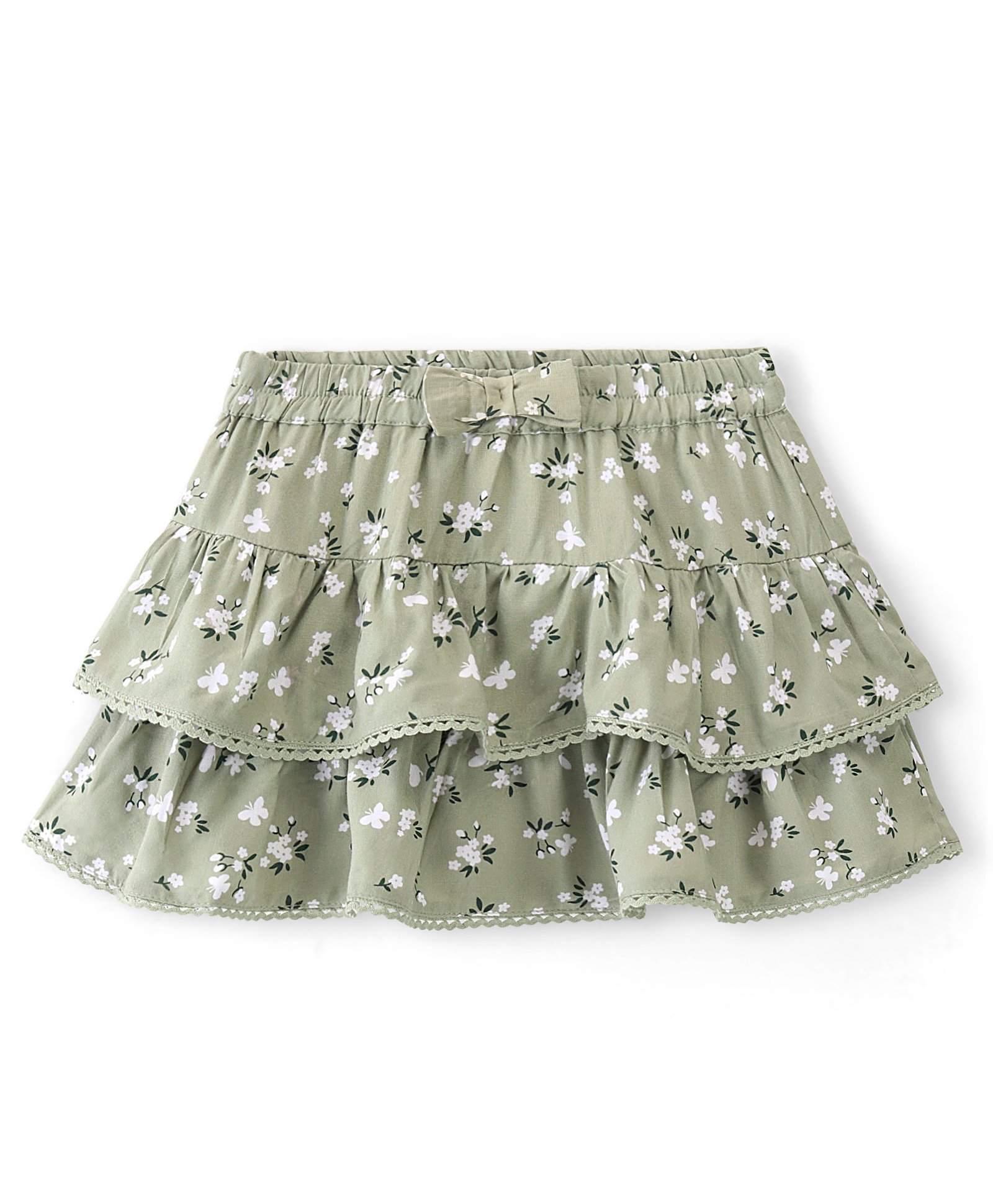Babyhug Rayon Woven Mid Thigh Length Floral Printed Layered Skirt - Light Olive-image-30