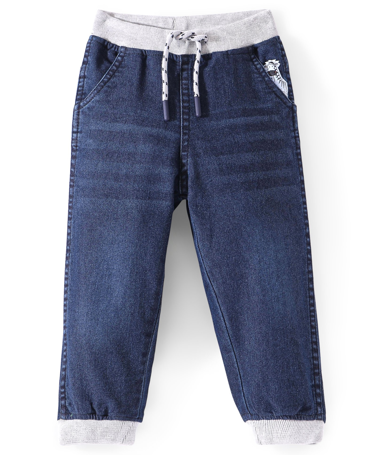 Babyhug Denim Full Length Washed Stretchable Jogger - Dark Blue-image-28