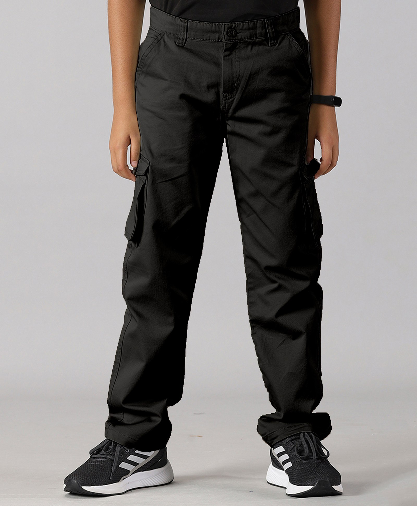 Kiddopanti Solid Button Down Cargo Pant - Jet Black-picture-24
