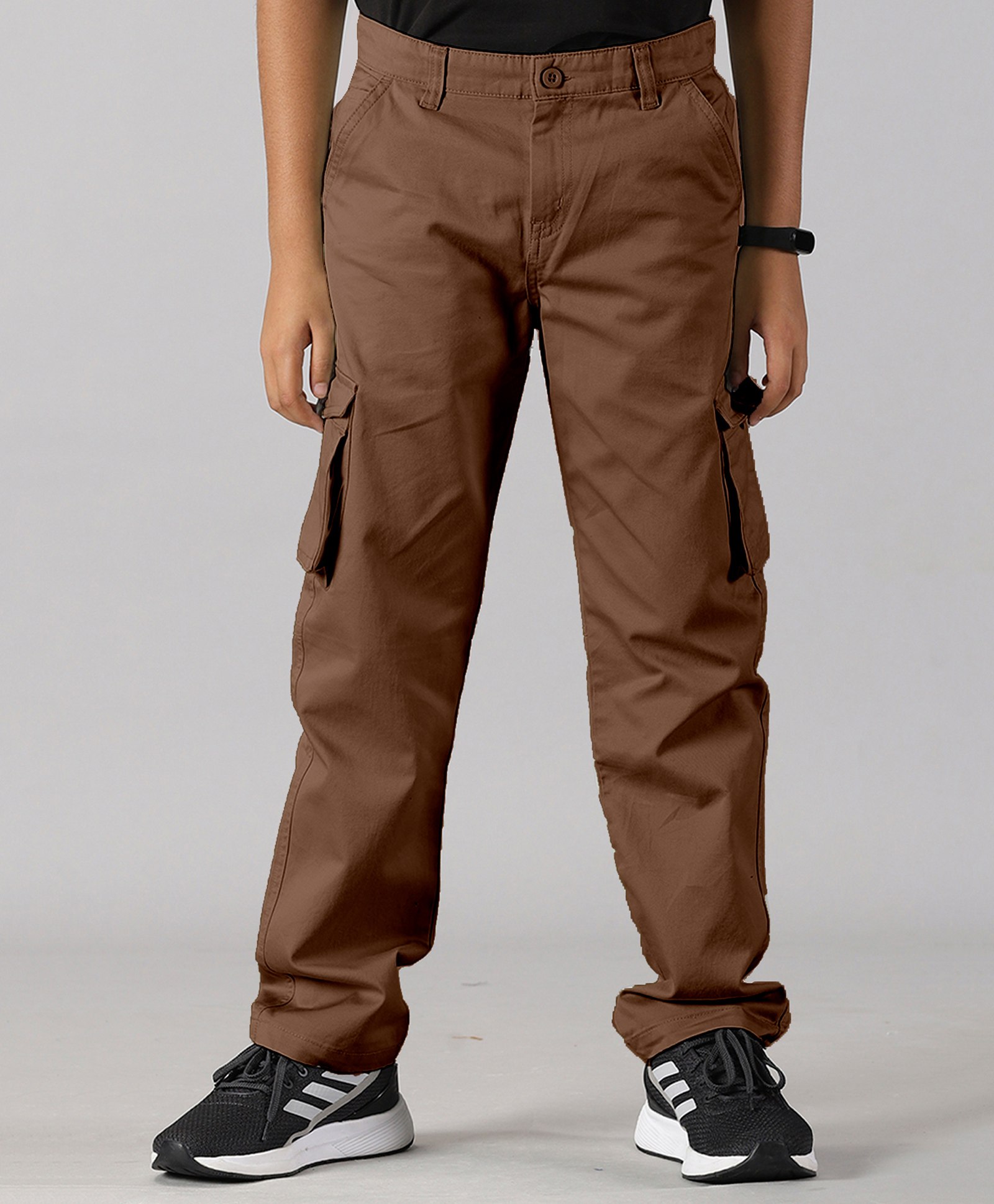 Kiddopanti Solid Button Down Cargo Pant - Brown-picture-17