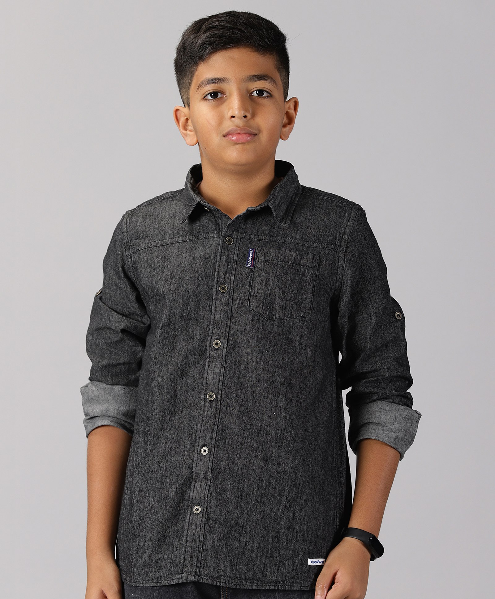Kiddopanti Full Sleeves Solid Denim Shirt - Black-picture-13