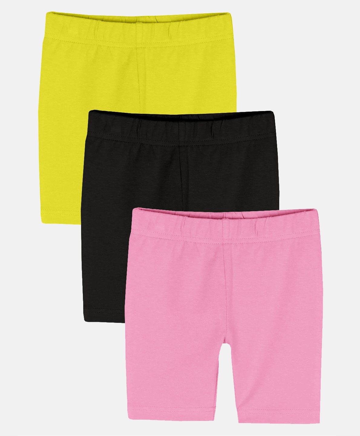 Kiddopanti Pack Of 3 Solid Cycling Shorts  - Yellow Black & Baby Pink-picture-37