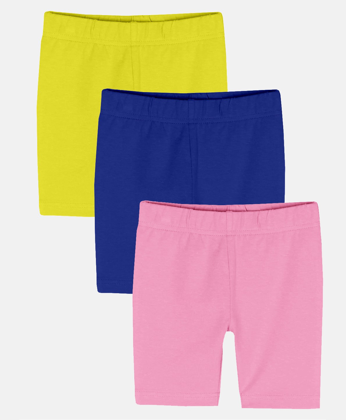 Kiddopanti Pack Of 3 Solid Cycling Shorts - Yellow Royal Blue & Baby Pink-picture-30