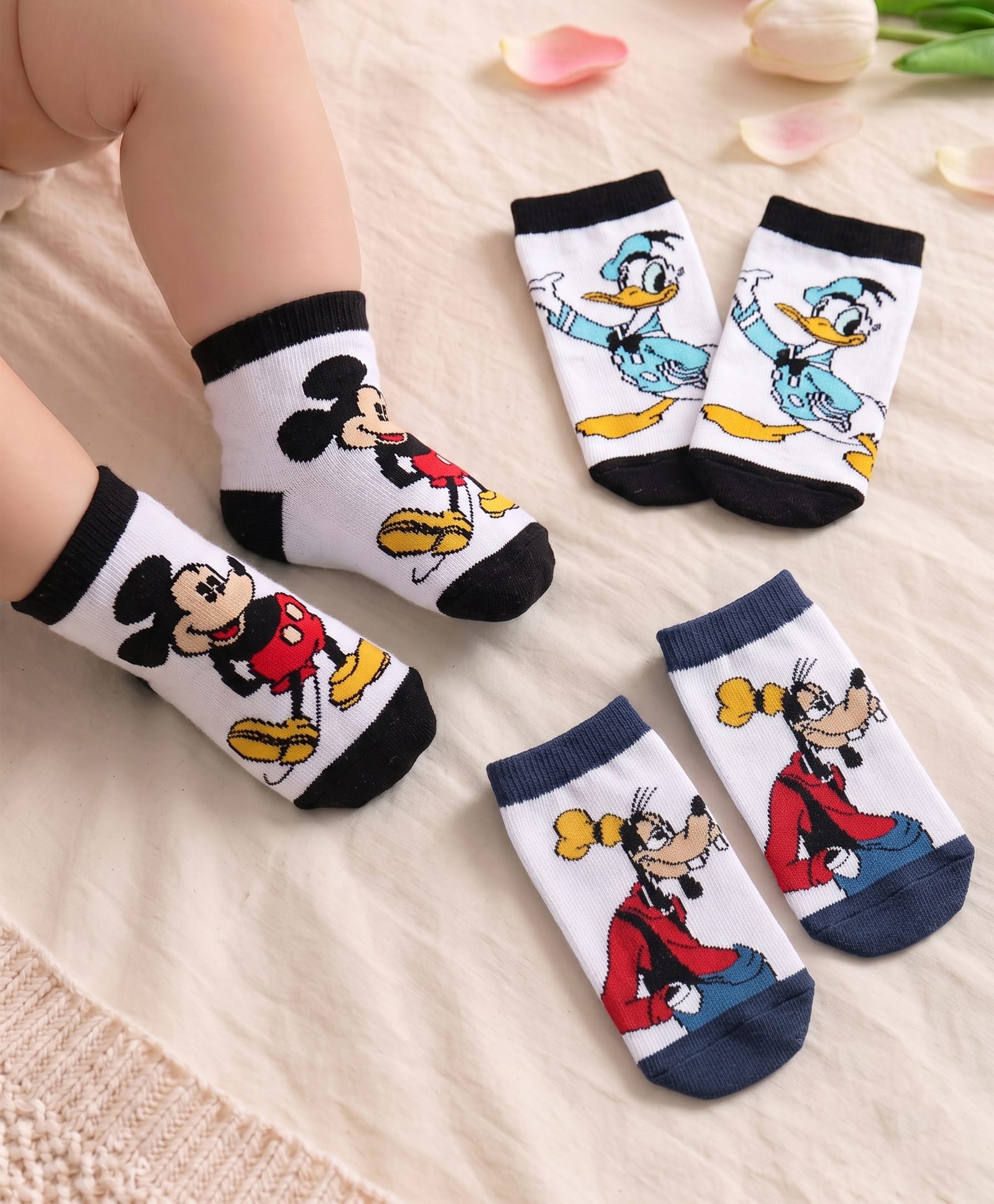 Cute Walk Disney By Babyhug Anti Bacterial Ankle Length Socks Mickey Mouse & Friends Design Pack Of 3 - Multicolour-image-29