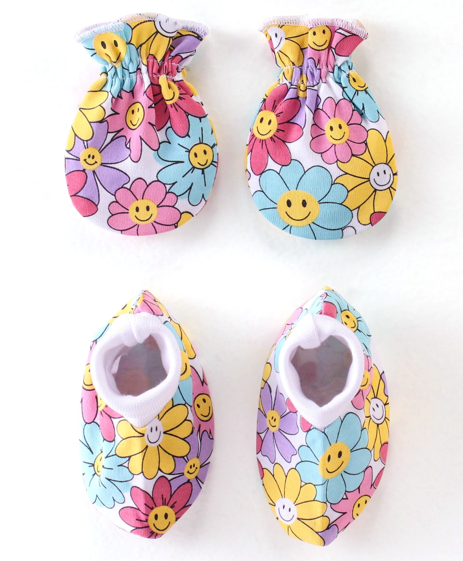 Babyhug 100% Cotton Knit Floral Print Mittens & Booties - Multicolor-image-13