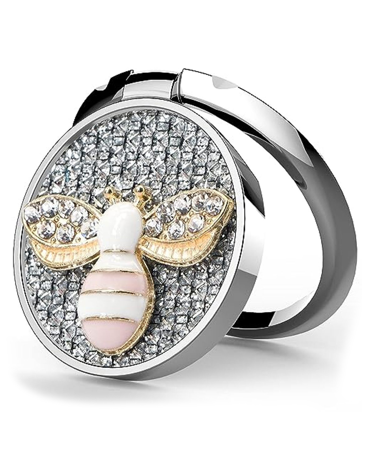 KolorFish Phone Ring Holder Finger Kickstand Mobile Ring Holder Finger Grip 360 Degree Rotation with Crystal Stone Enamel Bee- Silver-image-3