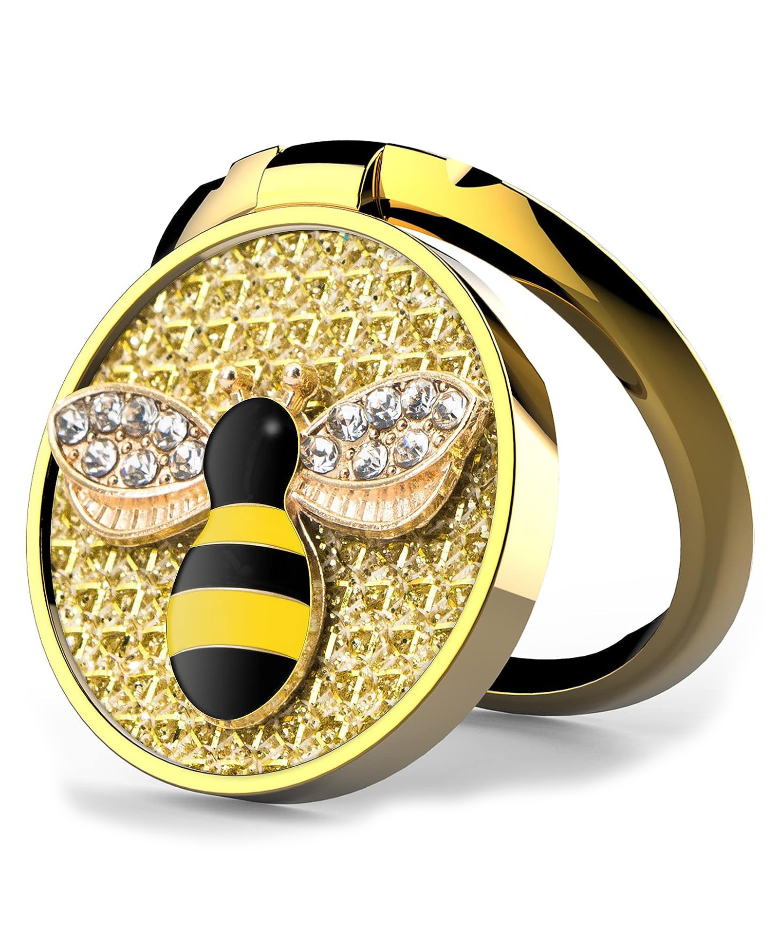KolorFish Phone Ring Holder Finger Kickstand Mobile Ring Holder Finger Grip 360 Degree Rotation, with Crystal Stone Enamel Bee- Gold-picture-16