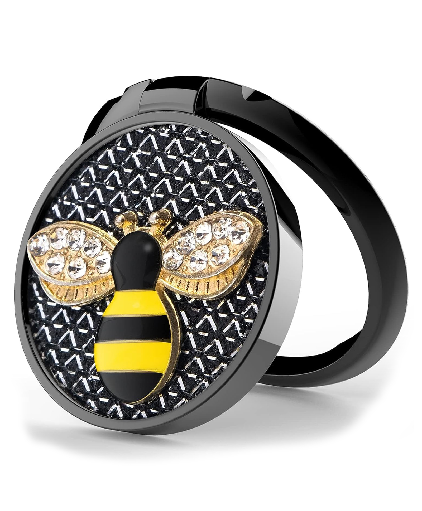 KolorFish Phone Ring Holder Finger Kickstand Mobile Ring Holder Finger Grip 360 Degree Rotation with Crystal Stone Enamel Bee- Black-picture-14