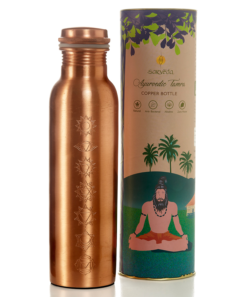 Sarveda 7 Chakra Plain Copper Water Bottle-  1000 ml-image-41