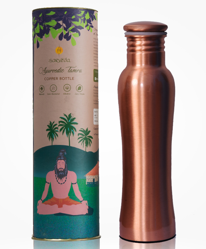 Sarveda Curved Plain Copper Water Bottle-  1000 ml-image-15