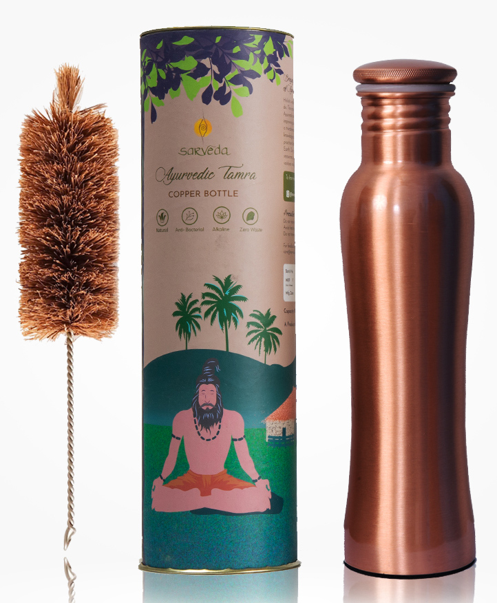 Sarveda Curved Plain Copper Water Bottle with Cleaning Brush-  1000 ml-image-12