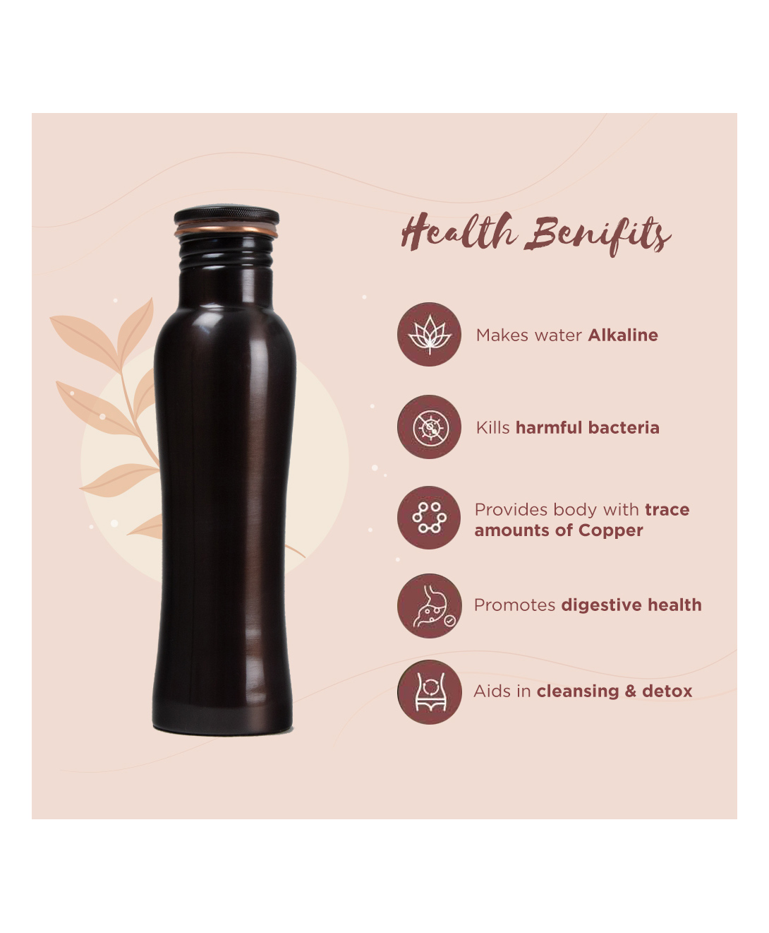 Sarveda Curved Vintage Copper Water Bottle with Cleaning Brush-  1000 ml-image-35
