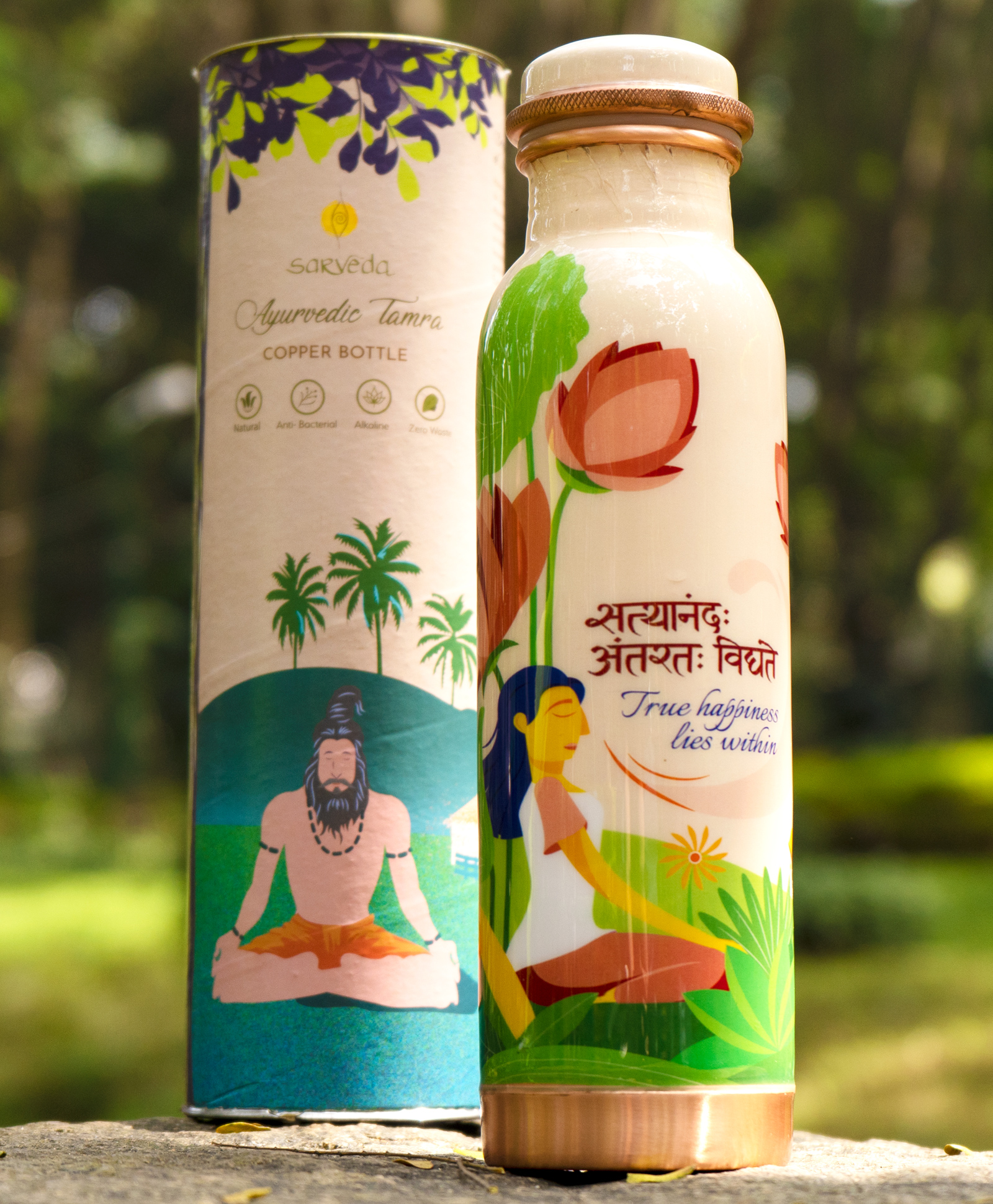 Sarveda Copper Water Bottle True Happiness Lies Within - 1000 ml-image-34