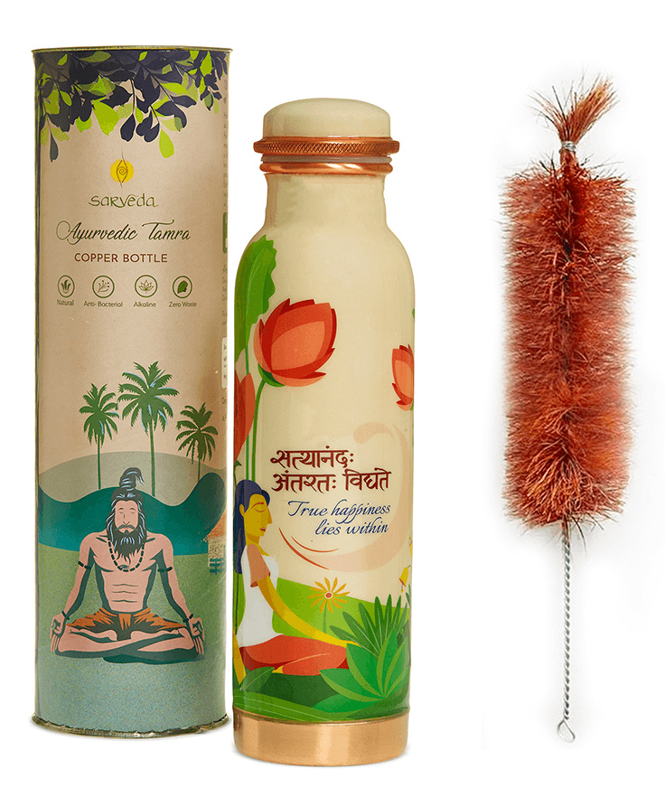 Sarveda Copper Water Bottle with Cleaning Brush True Happiness Lies Within - 1000 ml-image-13
