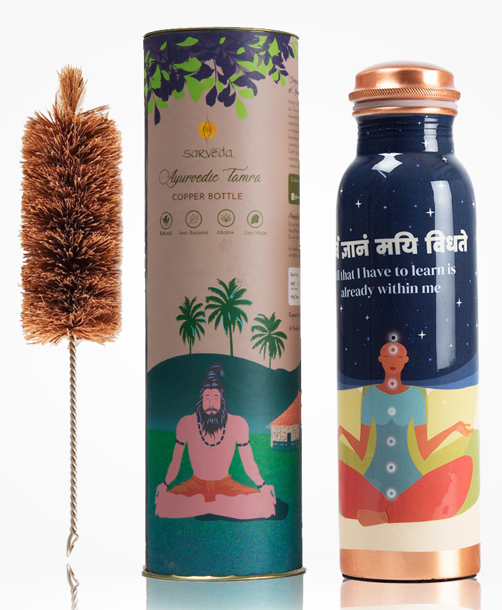 Sarveda Copper Water Bottle with Cleaning Brush Blue Meditation-  1000 ml-image-14