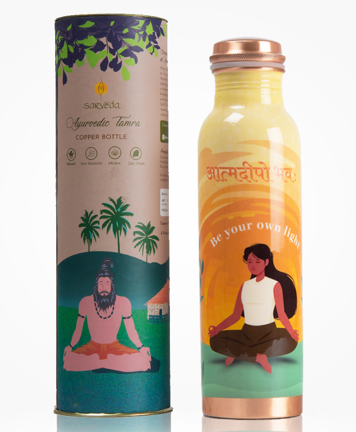 Sarveda Copper Water Bottle Orange Light - 1000 ml-image-5
