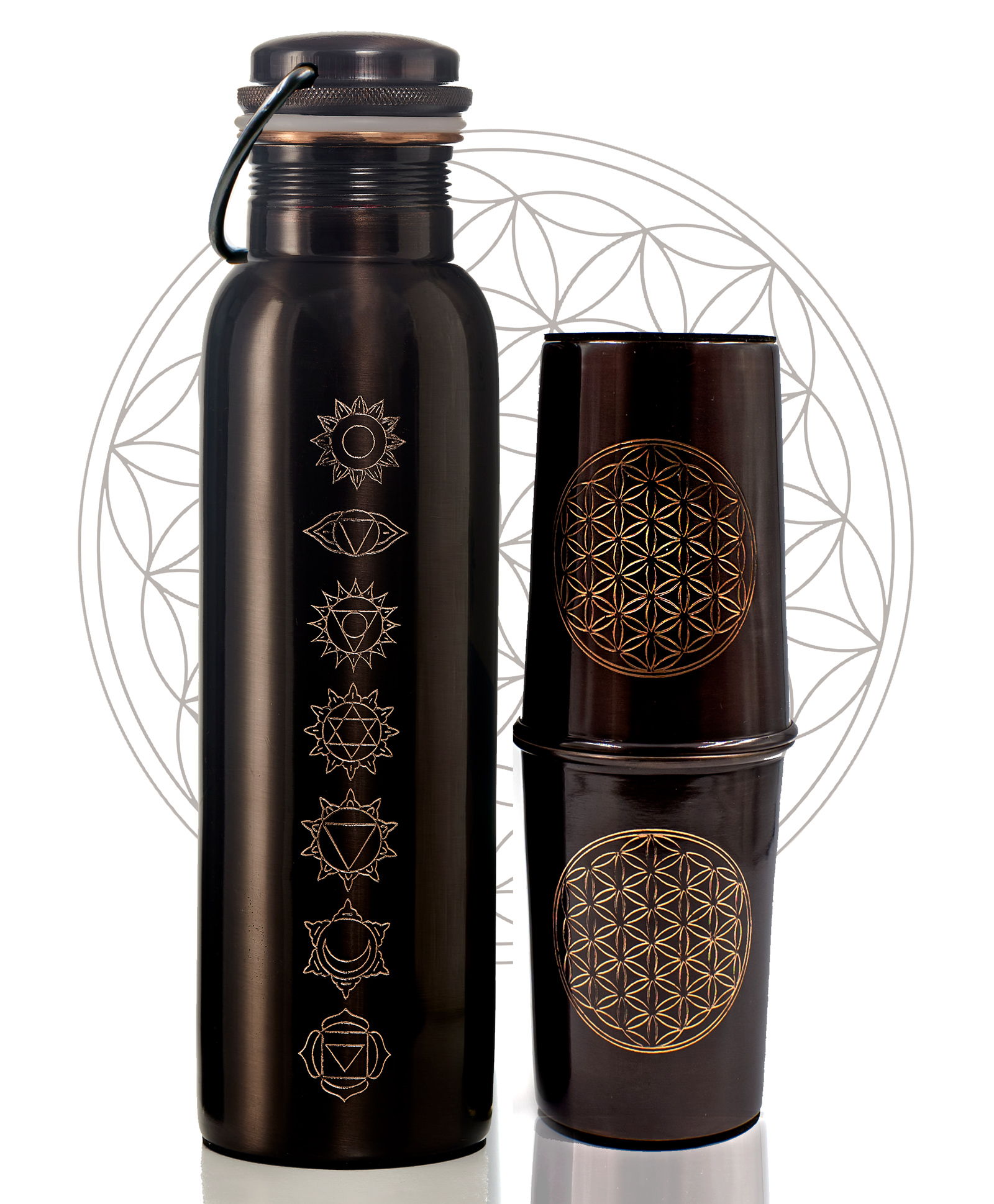 Sarveda 7 Chakra Vintage Copper Water Bottle with 2 Glasses - 1 Litre-image-40