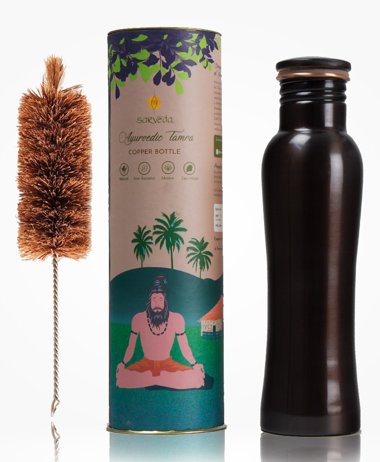 Sarveda Curved Vintage Copper Water Bottle with Cleaning Brush 1 Litre-image-38
