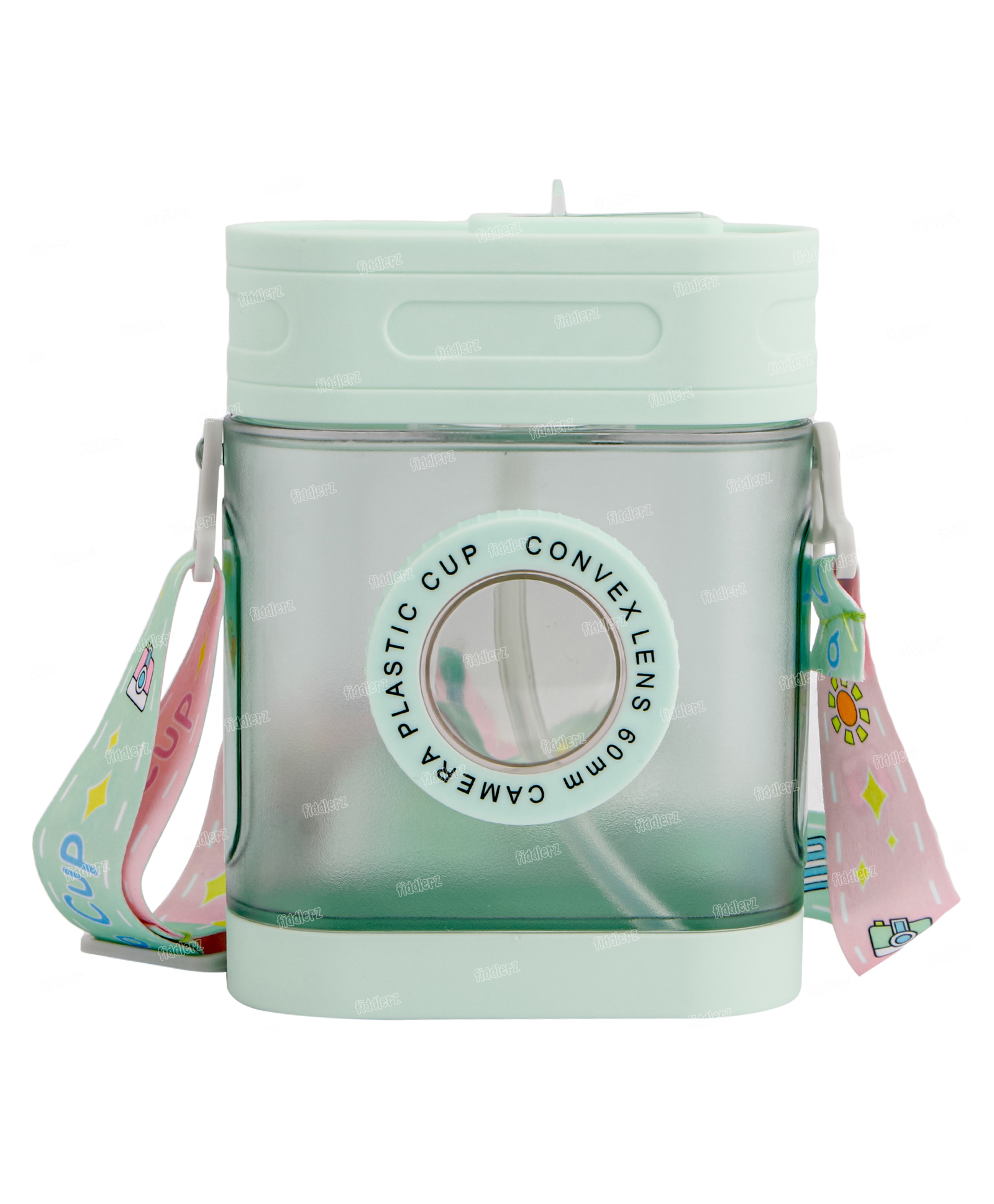 Fiddlerz Water Bottles with Straws Camra Design Travel Bottle with Random Stickers - Green-image-32