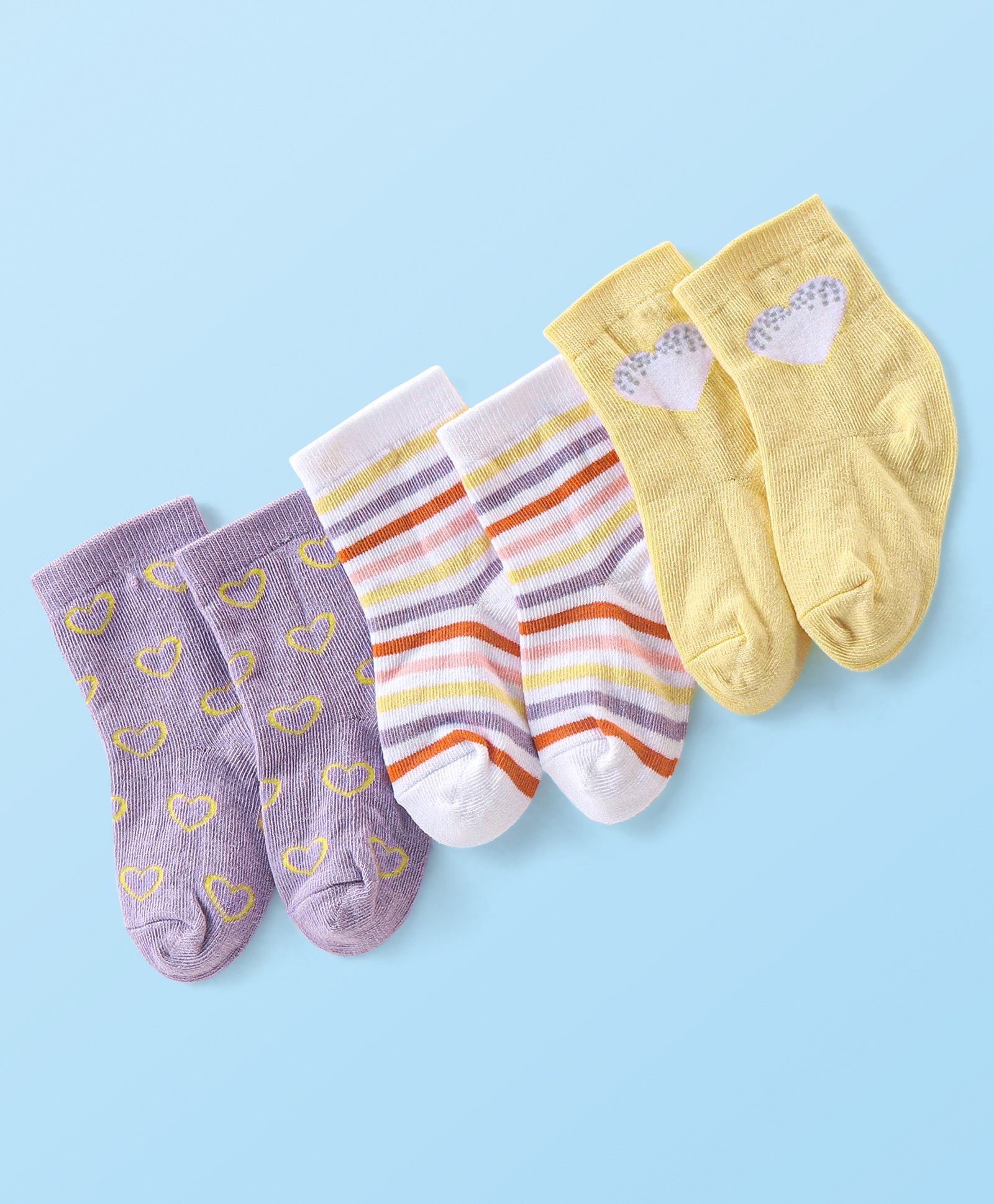 cute walk by babyhug Cutewalk by Babyhug Anti-Bacterial Ankle Length Striped & Heart Designs Socks Pack of 3 - Multicolour-picture-13