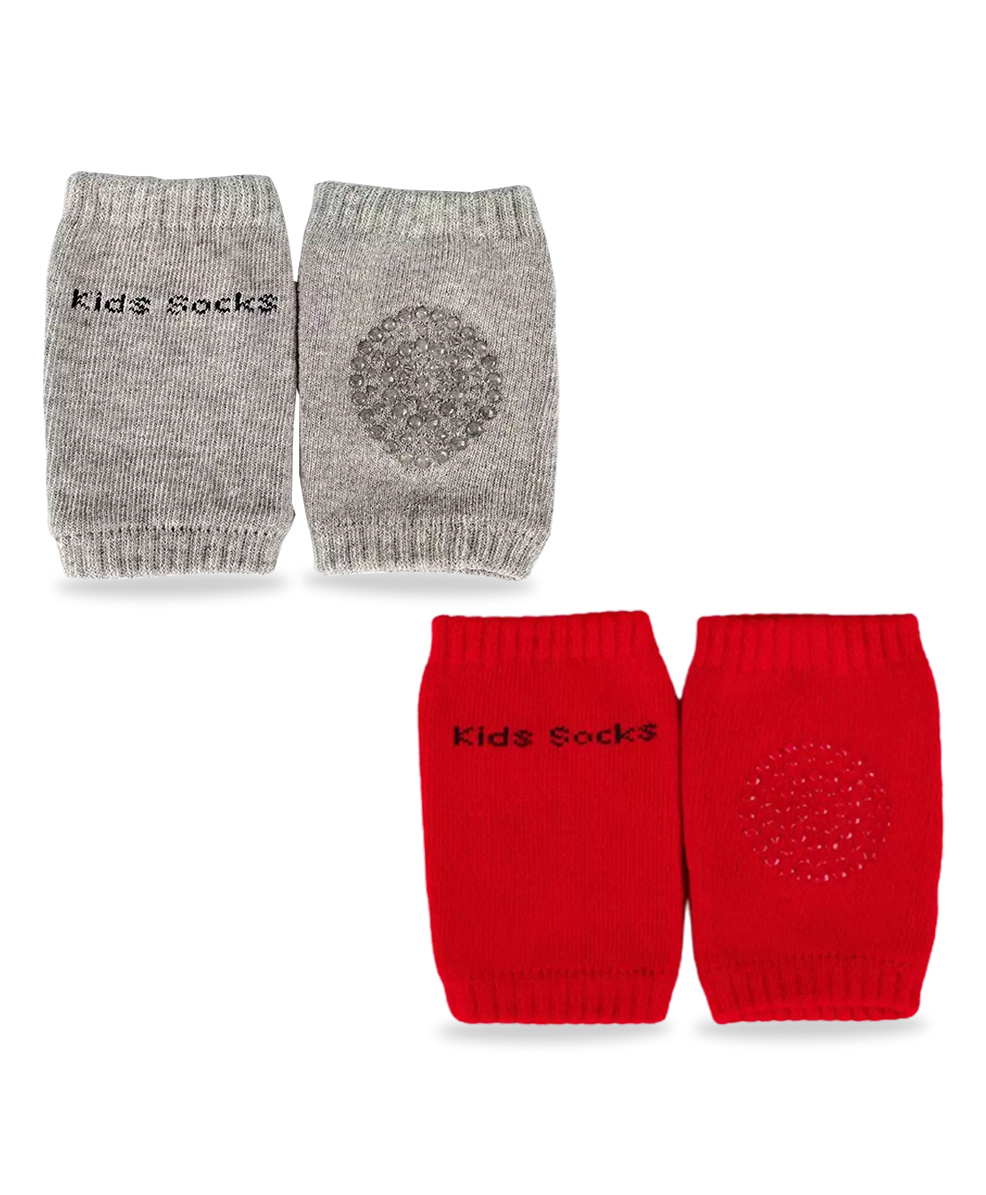 Chinmay Kids Knee Pads with Anti-Slip Padded Stretchable Elastic Cotton Soft Comfortable Pack of 2  -Grey & Red-image-27