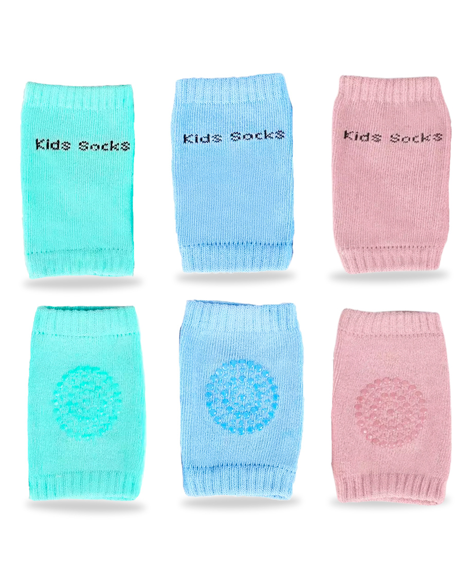 Chinmay Kids Anti-Slip Padded Stretchable Elastic Cotton Soft Comfortable Baby Knee Pads Pack of 3 - Multicolour-image-36
