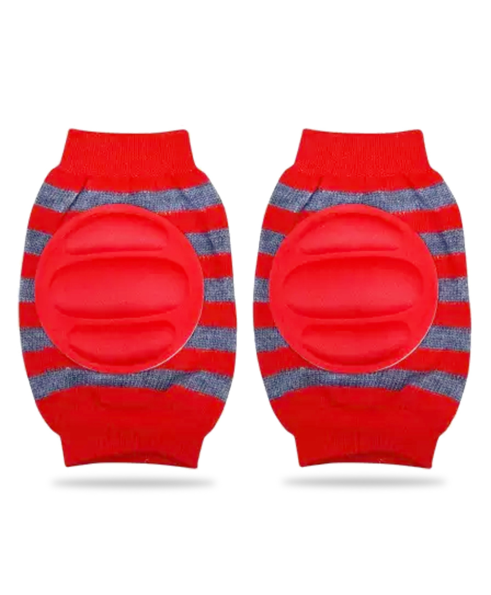 Chinmay Kids Crawling Anti-Slip Padded Stretchable Elastic Cotton Soft Breathable Comfortable Knee & Elbow Cap with Lining Pattern - Red Grey-image-45