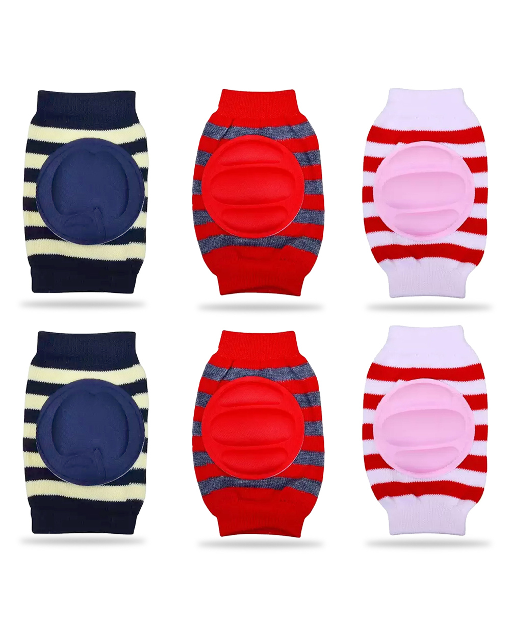 Chinmay Kids Crawling Anti-Slip Padded Stretchable Elastic Cotton Soft Breathable Comfortable Knee & Elbow Cap Safety Protector with Lining Pattern Pack of 3  - Multicolour-image-38