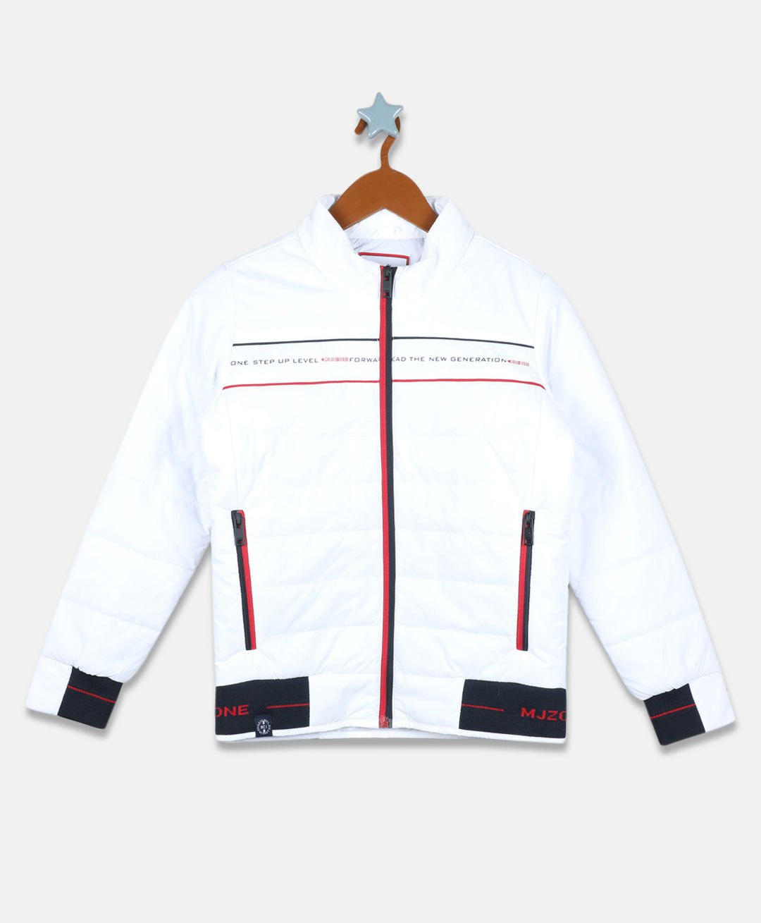Monte Carlo Full Sleeves One Step Up Level New Generation Text Printed Jacket - White-picture-25