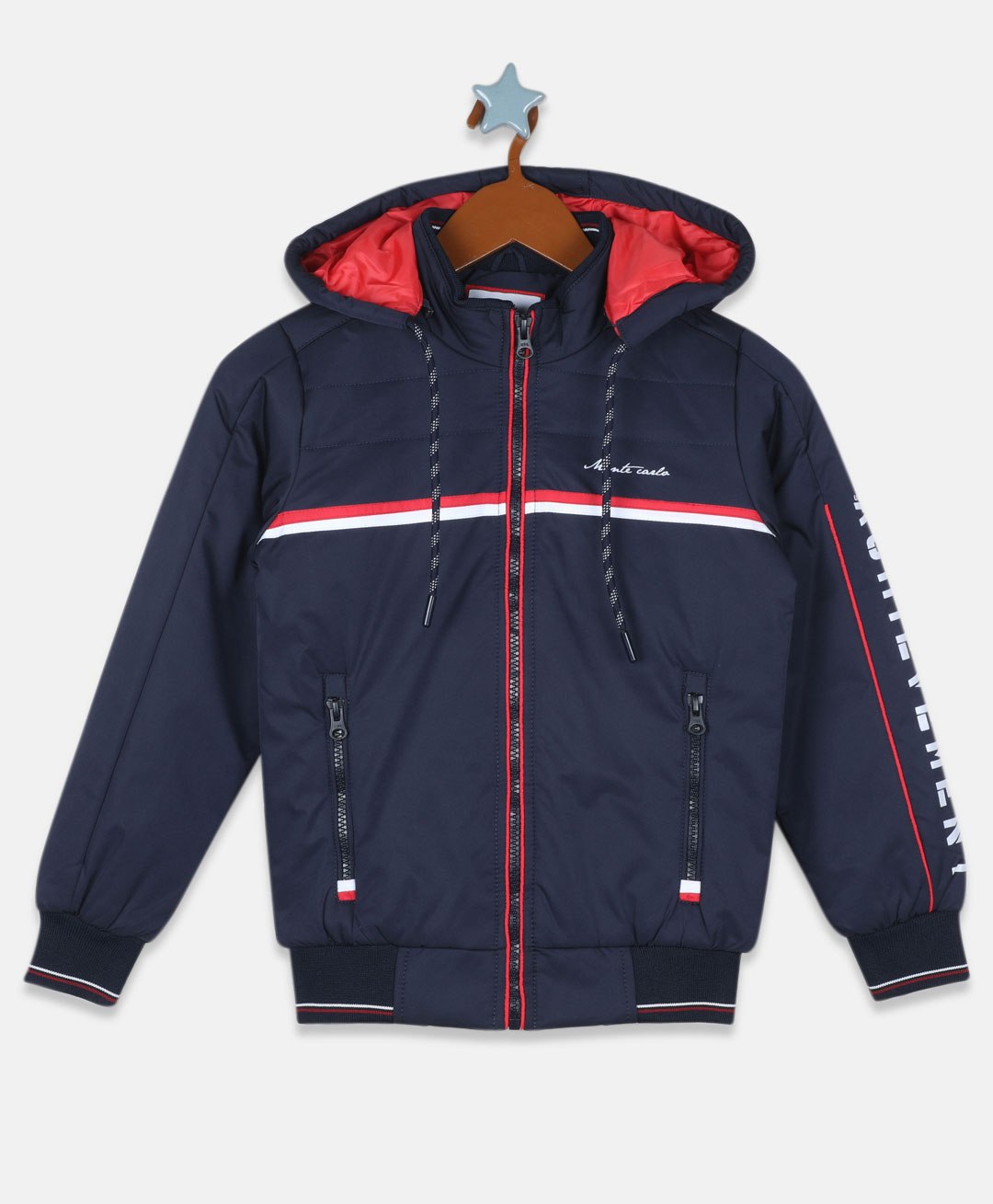 Monte Carlo Full Sleeves Mid Striped Hooded Jacket - Navy Blue-picture-13