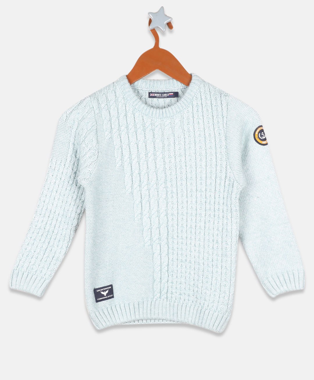 Monte Carlo Full Sleeves Cable Design Knitted Pullover - Light Teal Blue-picture-18