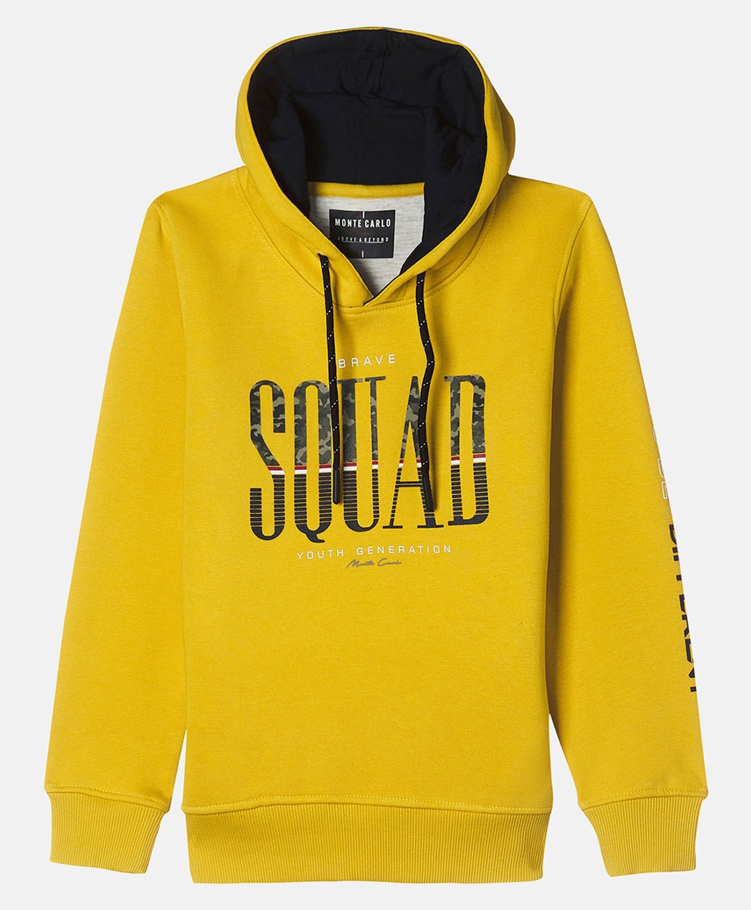 Monte Carlo Full Sleeves Squad Text Printed Hooded Sweatshirt - Yellow-picture-20