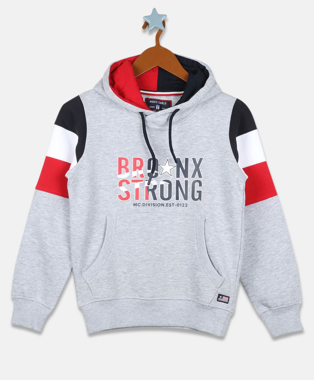 Monte Carlo Full Sleeves Bronx Strong Placement Printed Hooded Sweatshirt - Grey-picture-16
