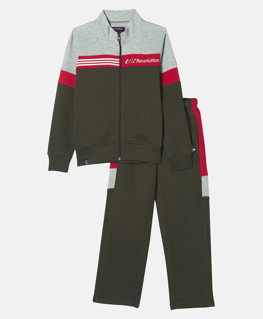 Monte Carlo Full Sleeves Revolution Text Printed Colour Blocked Tracksuit - Olive Green-picture-31