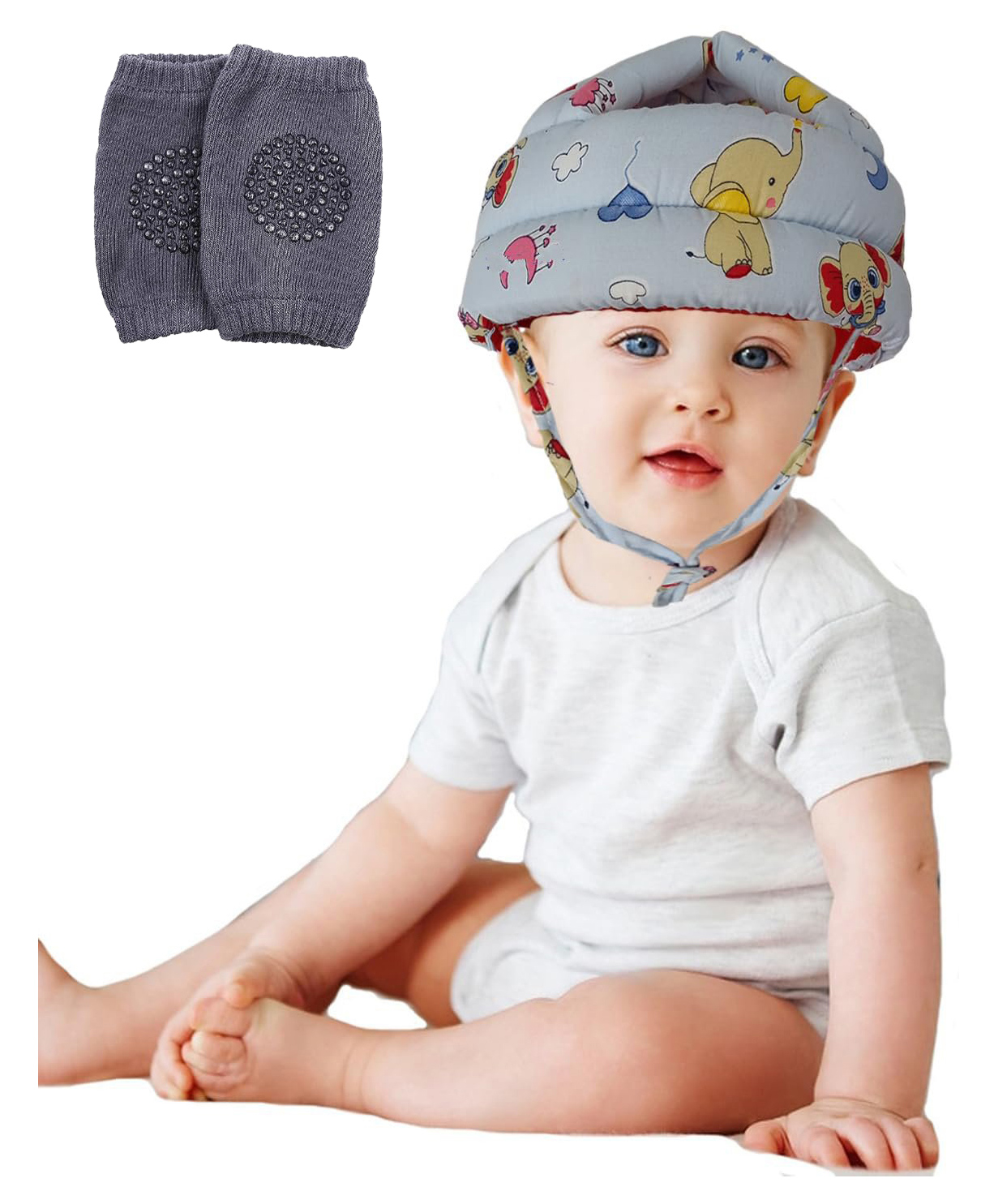 Luvlittle Adjustable Cushioned Baby Safety Helmet with Elbow & Knee Protection Pads (Color and Print May Vary)-image-39