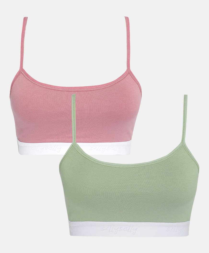 Sillysally Pack Of 2 Solid Non Padded & Non Wired Training Bras - Green & Pink-picture-48