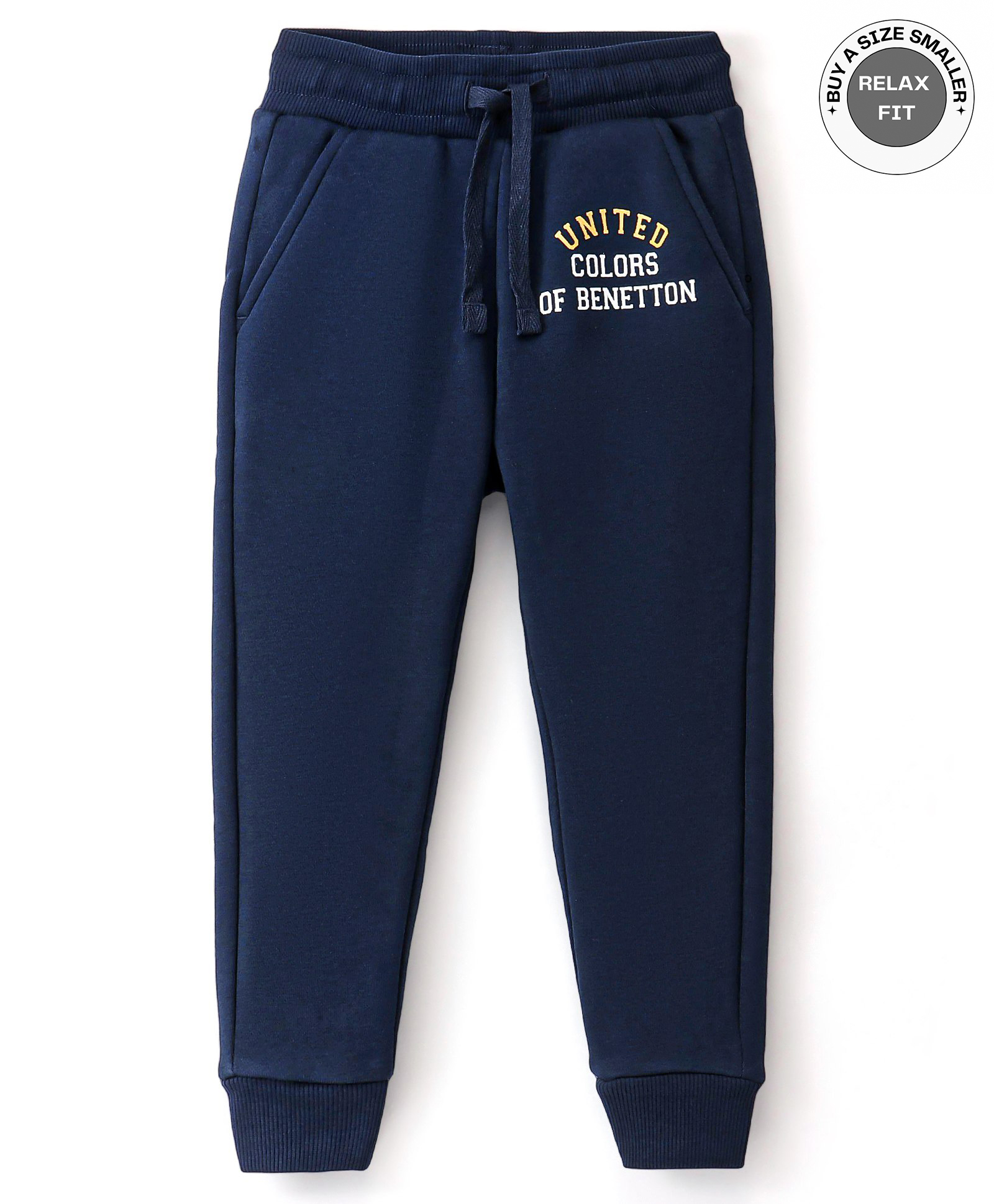UCB Knit Full Length Lounge Pants Solid Colour Text Print- Blue-picture-0