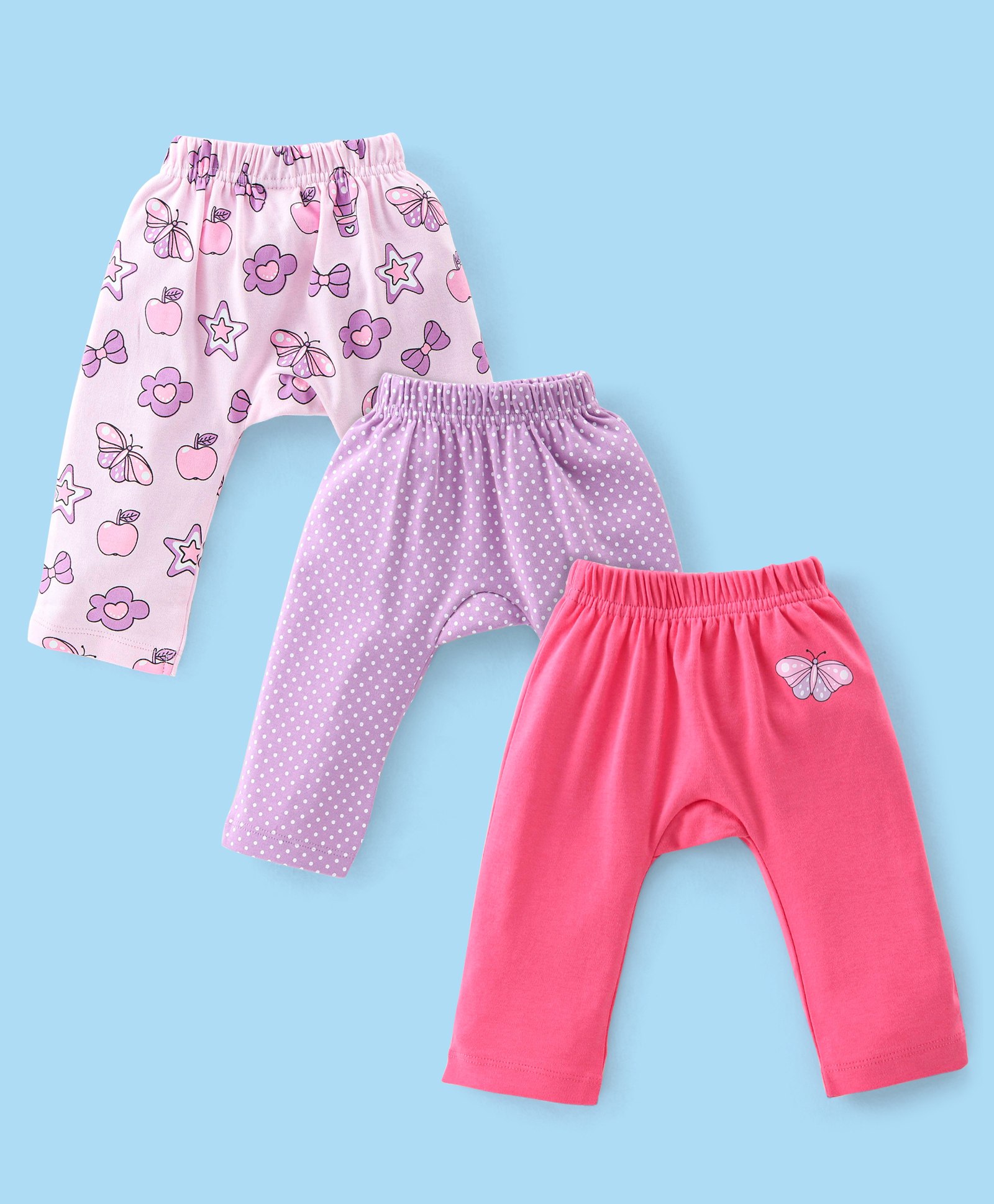 Babyhug Cotton Knit Full Length Diaper Legging Polka Dot Print Pack Of 3 - Multicolor-picture-22
