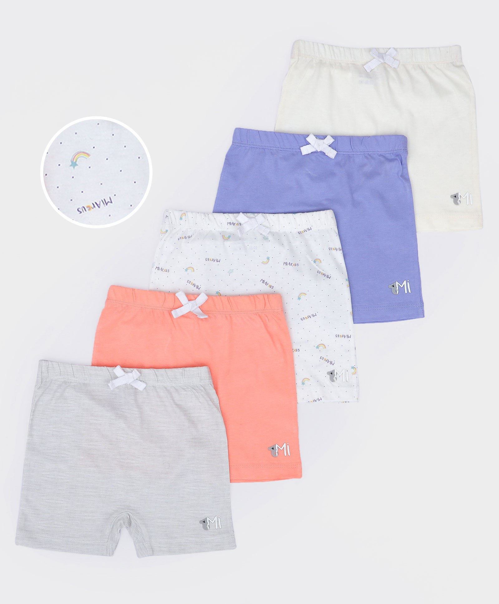 Mi Arcus Unisex Cotton Solid & Mini Polka Dots Print Shorts Pack of 5 Multi Color-picture-16