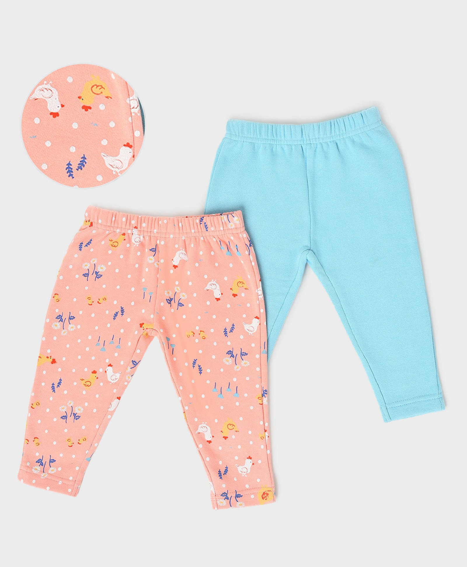 Mi Arcus Baby Girl Cotton Full Length Sold & Polka Dot With Flower Print Leggings Pack of 2 Blue-image-14