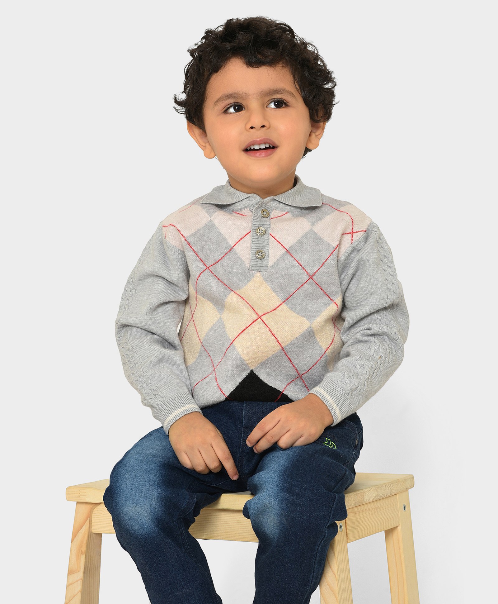 Mi Arcus Baby Boy Full Sleeves Argyle Checked Sweater Grey-picture-20