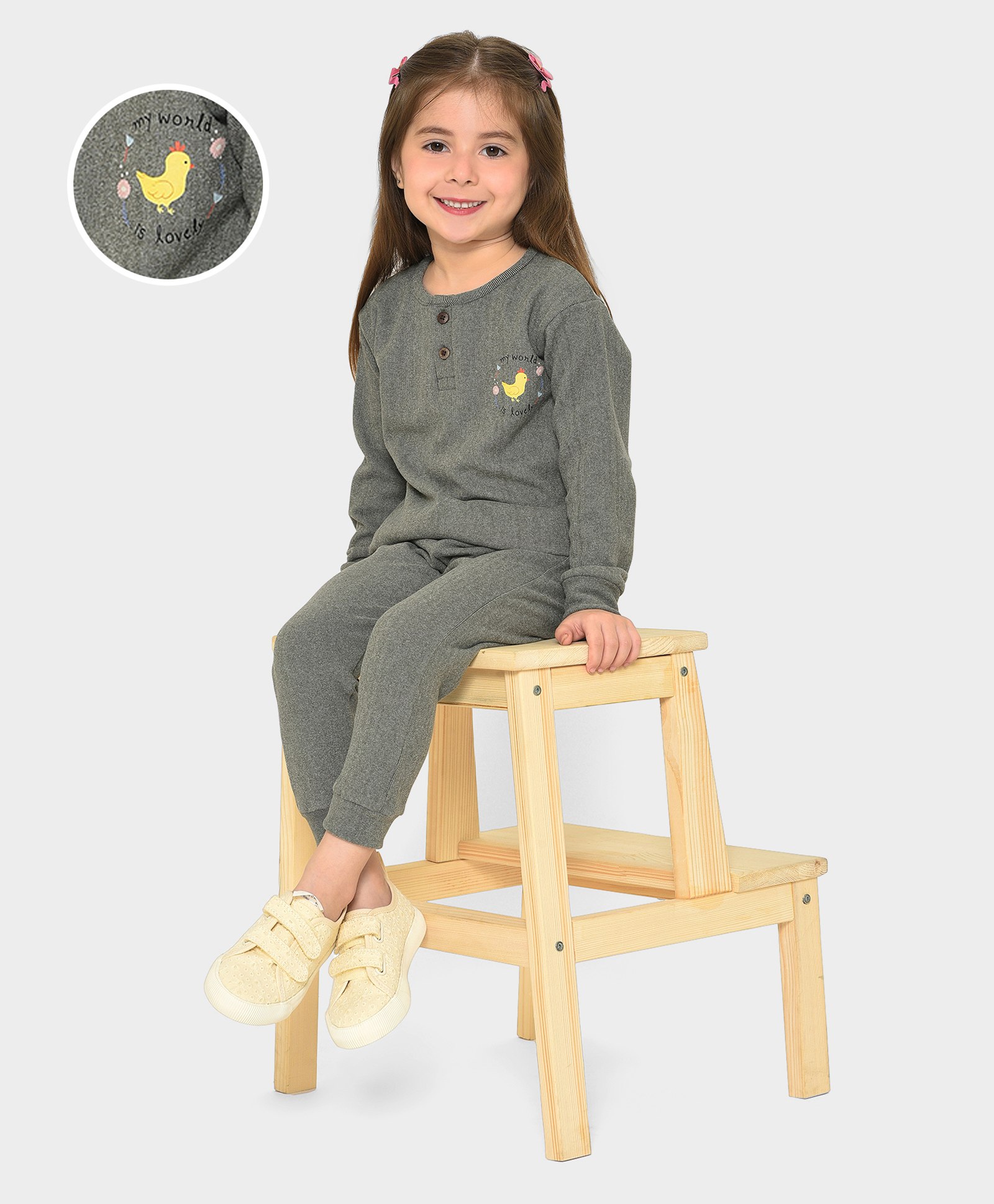 Mi Arcus  Full Sleeves Bird Print Theramal Innerware T-Shirt & Pajama Set Grey-image-1
