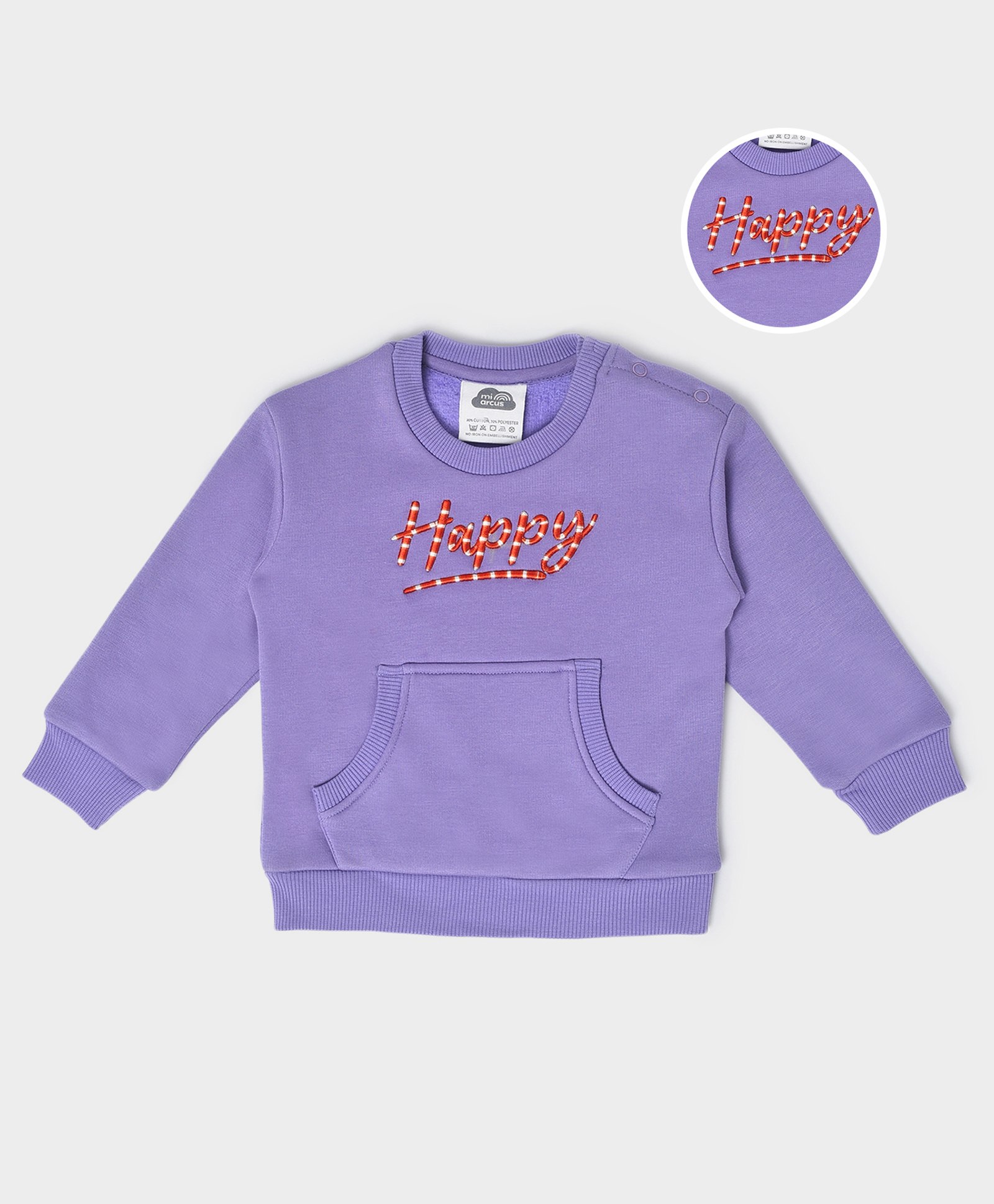 Mi Arcus  Cotton Full Sleeves Happy Text Embroidered Sweatshirt Purple-picture-24