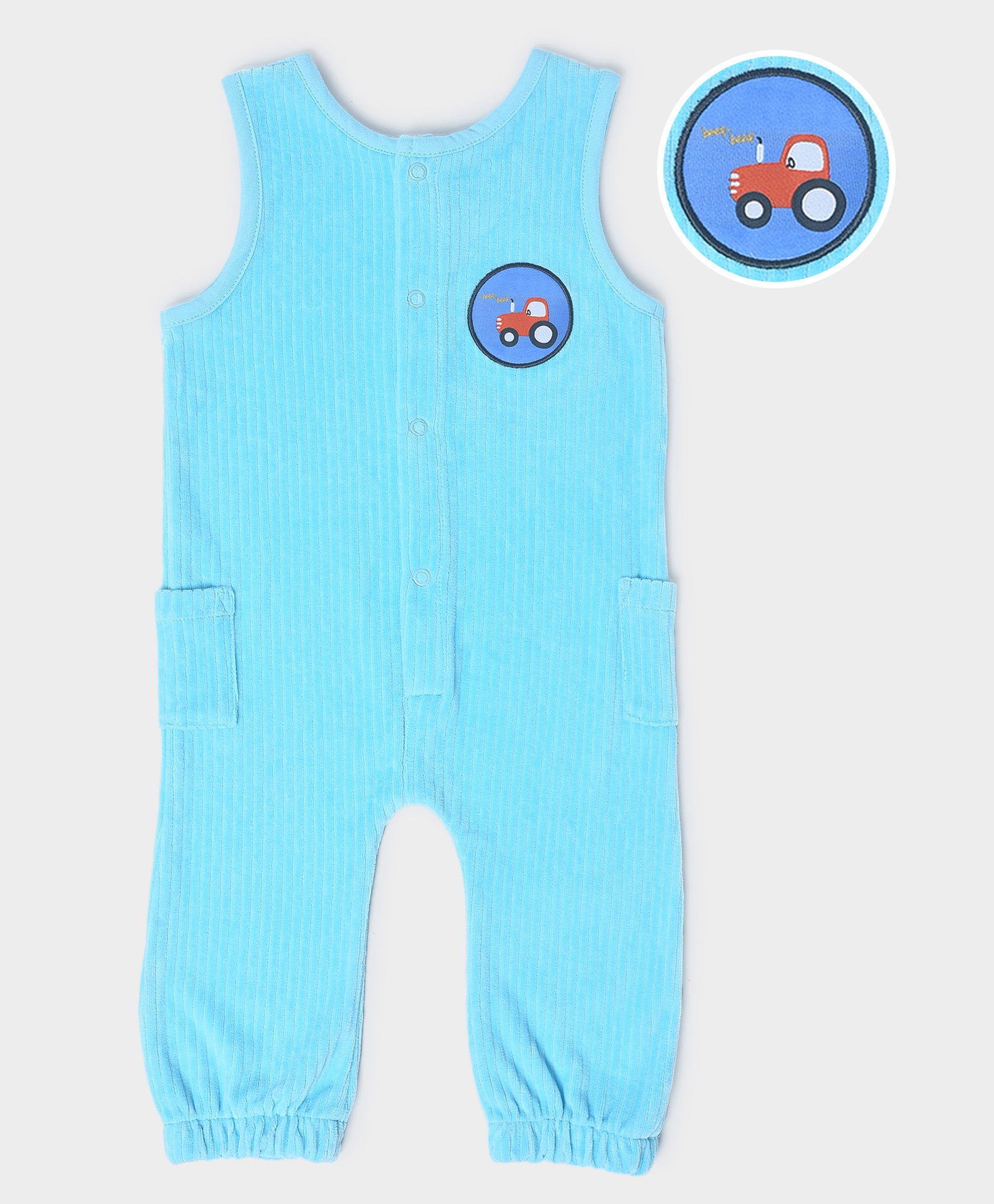 Mi Arcus  Cotton Sleeveless Striped Designed & Car Patch Detailed Jumpsuit Sky Blue-picture-36